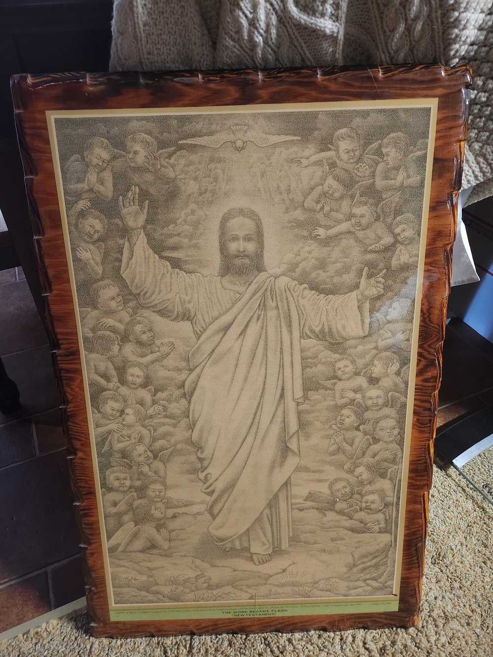 Framed Religious Art Print Featuring Jesus in Cream and Brown Tones